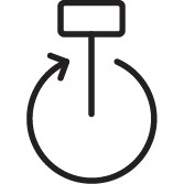 Minimalist line icon featuring a rectangle with a circular arrow curving around it, symbolizing a timer or cycle function.