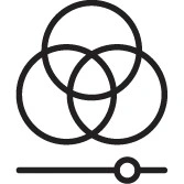 Icon showing three overlapping circles representing RGB color mixing with a slider bar underneath for adjustment.